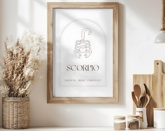 Impresión digital astrológica de ESCORPIO / Decoración elegante para el hogar / Signos del zodíaco / Zodíaco de ESCORPIO / Póster del zodíaco / Ideas para regalos de cumpleaños, Signos del zodíaco