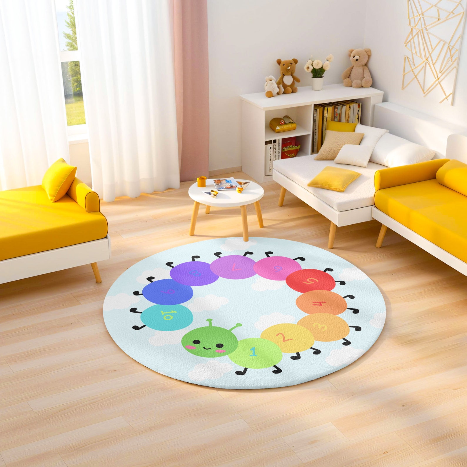 Caterpillar Counting Round Rug, Children's Rug, Playroom Rug, Numbers ...