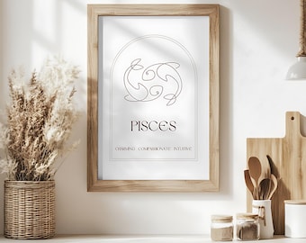 FISCHE Astrologie Digitaldruck | Elegantes Wohnkultur | Sternzeichen | FISCHE Kunst | Sternzeichen Poster | Geburtstag Geschenkideen, Sternzeichen