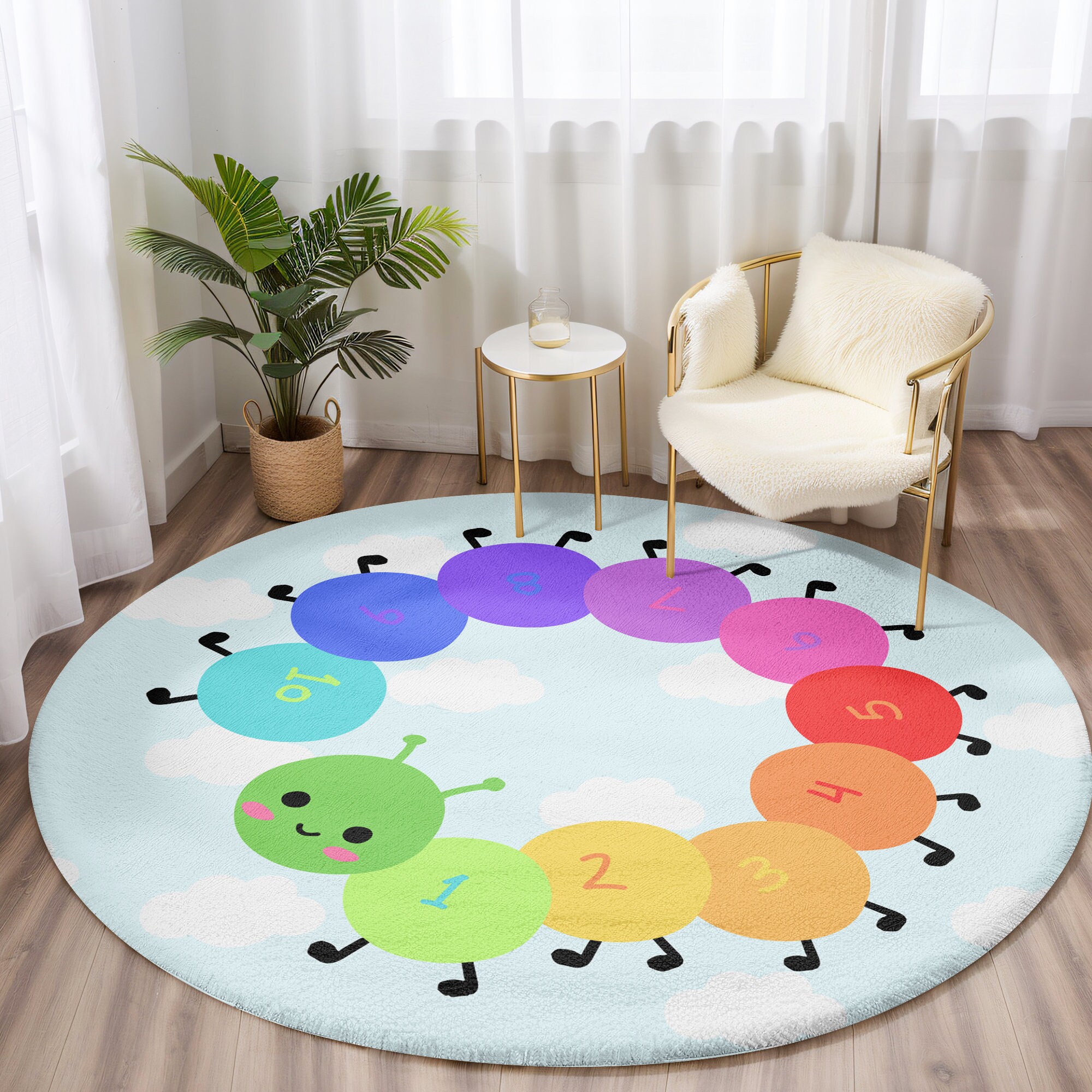 Caterpillar Counting Round Rug, Children's Rug, Playroom Rug, Numbers ...