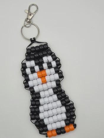 Large Beaded Penguin Keychain, 7.5 Inch Black and White Bag Charm, Handmade Backpack Accessory