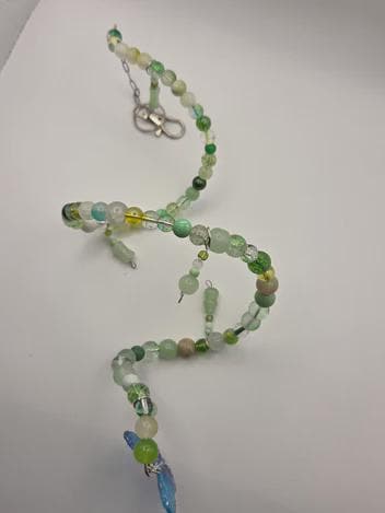 Green Beaded Butterfly Suncatcher, Iridescent Window Hanging with Dangles, Handmade Nature Decor