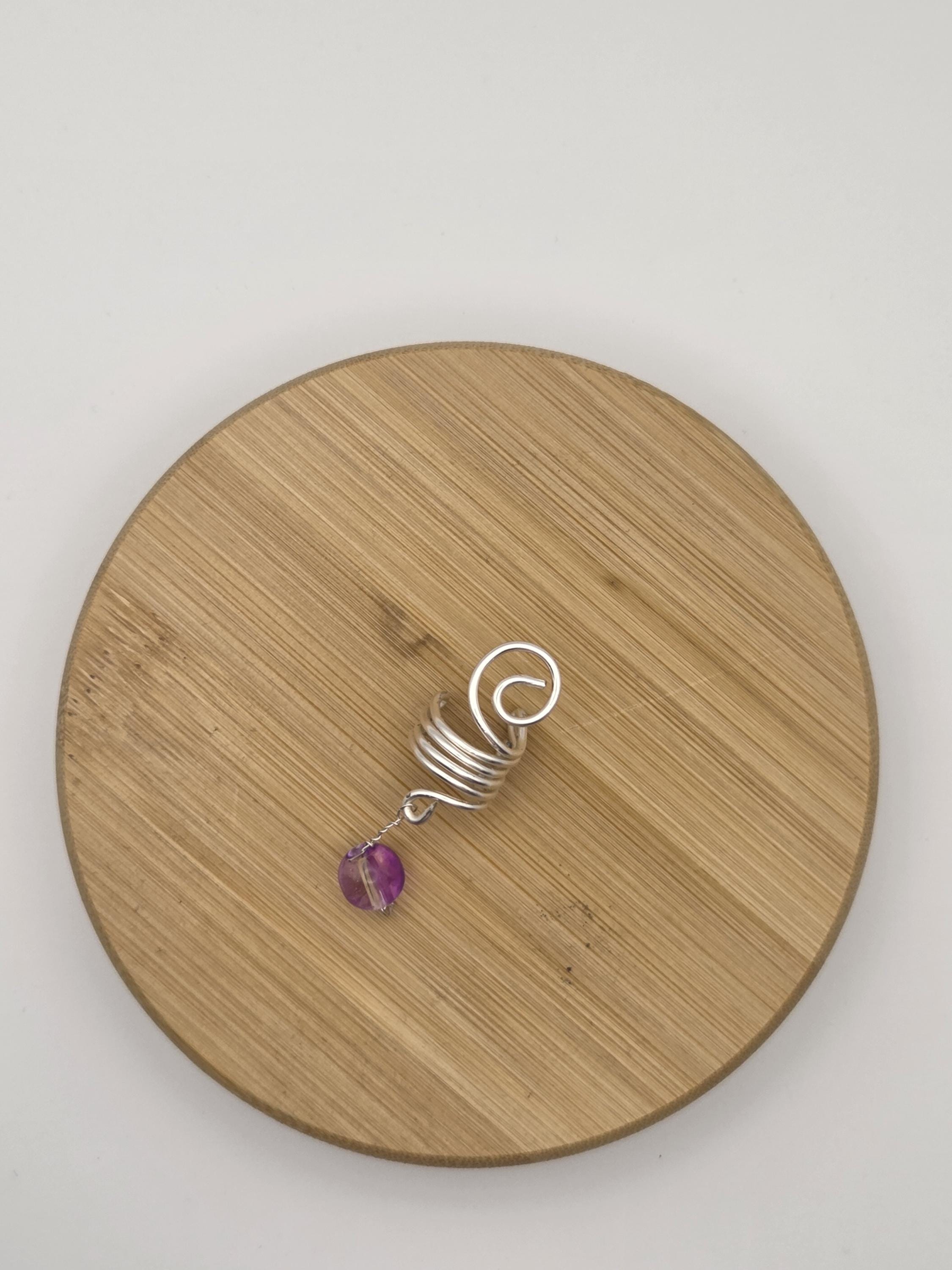 Purple Beaded Ear Cuff, Silver-Tone Spiral Wrap Earring, Adult Size Non-Pierced Ear Jewelry