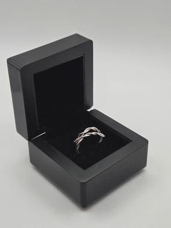 Adjustable Silver-Tone Aluminum Wire Ring, Braided Open Band, Starting Size 7.5 Handmade Jewelry