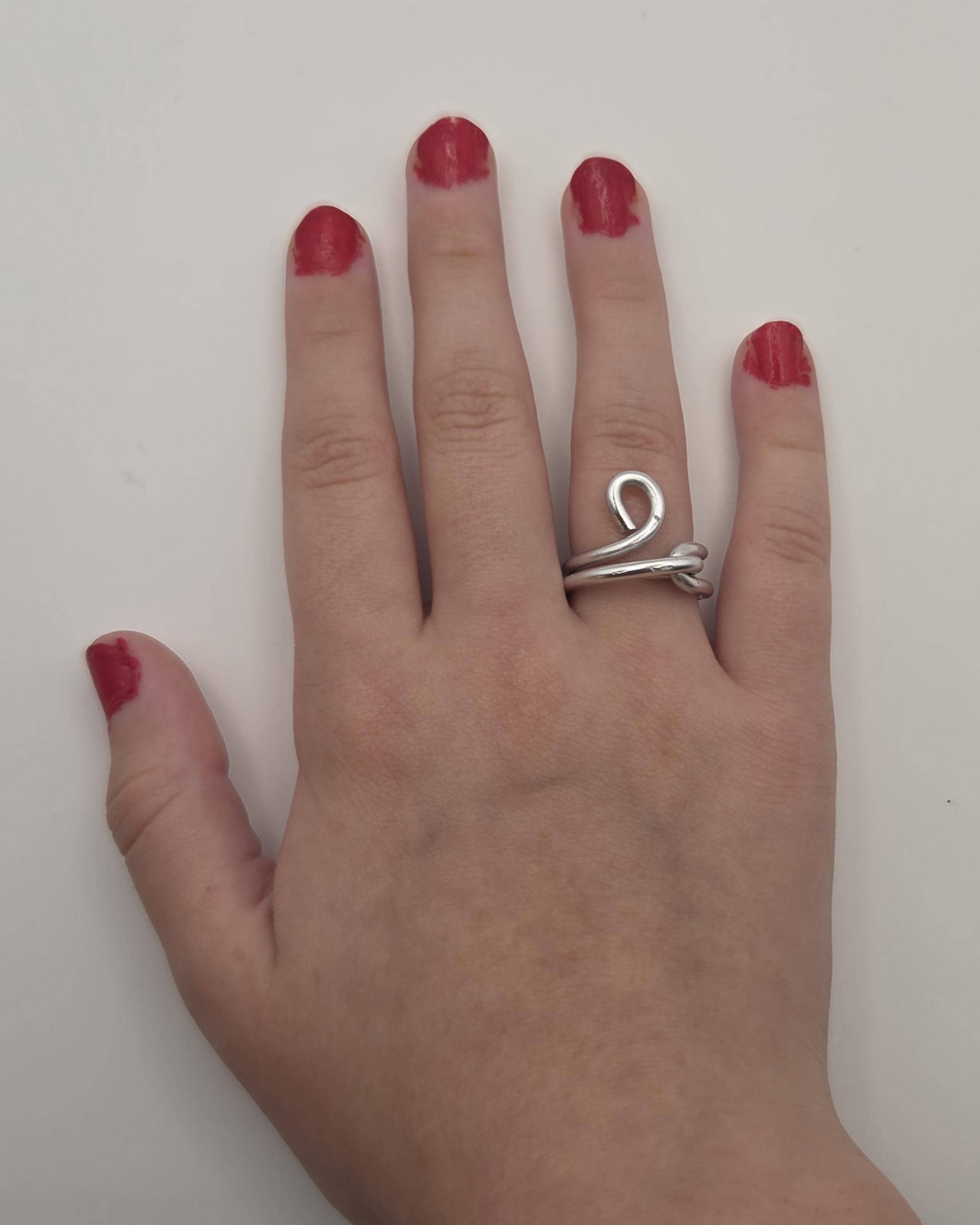 Petite Silver-Tone Wire Ring, Handmade Swirl Statement Ring, US Size 2