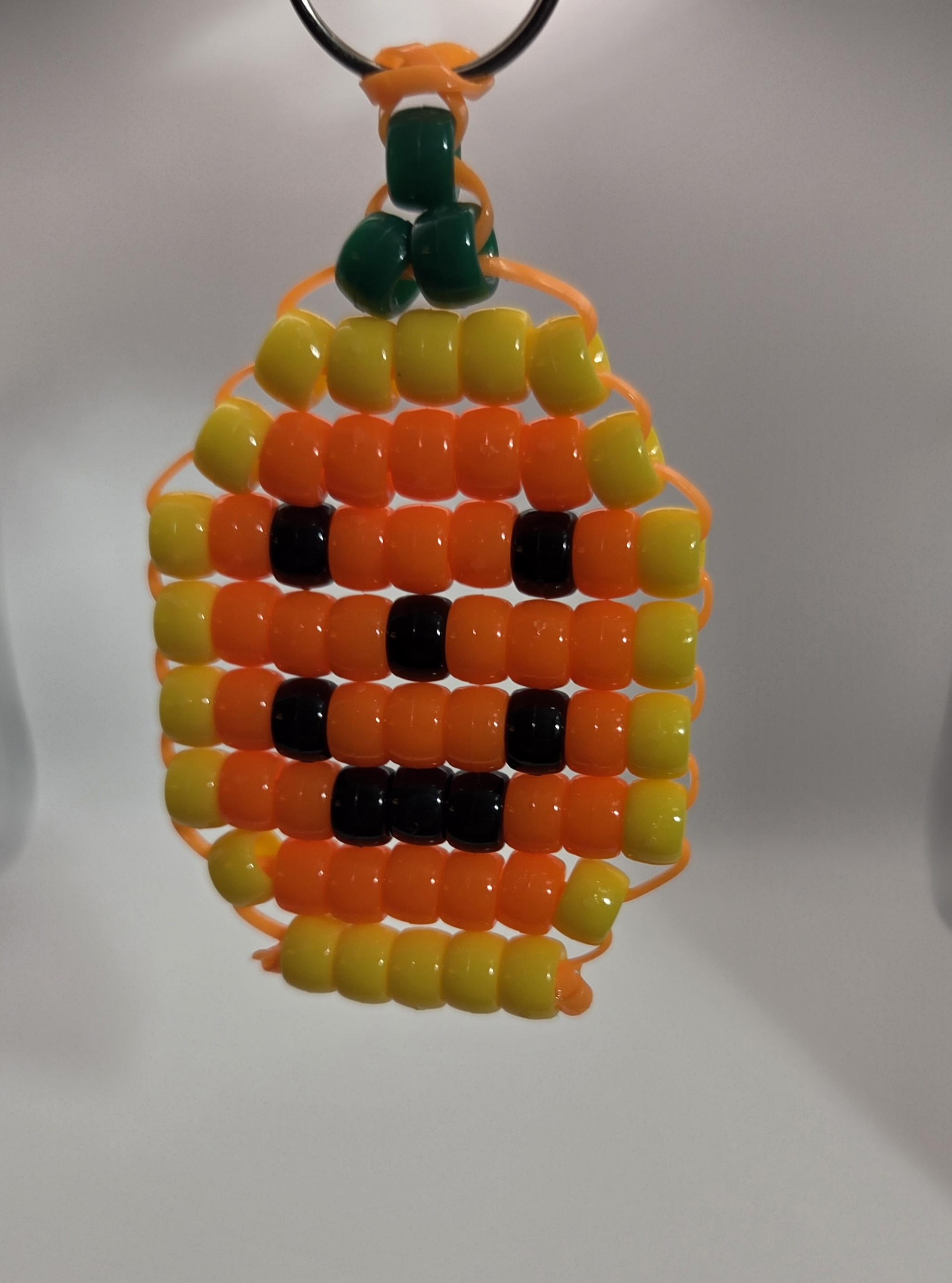 Smiling Pumpkin Beaded Keychain, Orange Halloween Bag Charm, Handmade Fall Backpack Accessory