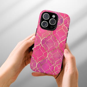 Luxurious Pink and Gold Phone Case for iPhone 16 15 14 13 12 11 Pro Max Case, Pixel 9 8 7 6 Samsung S25 S24 S23 S22
