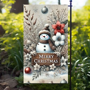 Snowman with Merry Christmas Wood Sign, Garden Flag, Winter Flag, Sublimation designs, PNG File, Digital Download 12&quot;x18&quot;