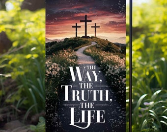 The Way Truth Life, Cross Religious Garden Flag, Vintage Grunge Digital Download 12"x18", Sublimation for Yard Flags PNG File, Prints Files