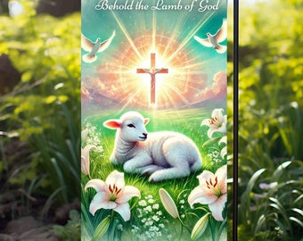 Behold the Lamb of God, Religious Garden Flag, Sublimation Designs, Cross PNG File, Digital Download 12"x18"