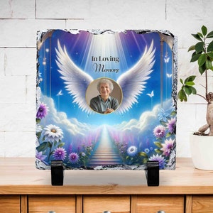 In loving memory, add photo slate angle wings, Watercolor, Sublimation Design, PNG, Design files download, Instant Download