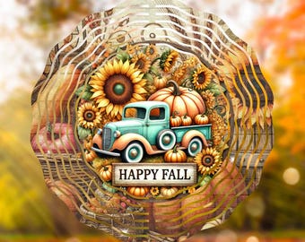 Vintage Truck Happy Fall Pumpkin Sunflowers Wind Spinner Designs, Sublimation Designs, PNG, Template Design, Instant Download, Round Signs