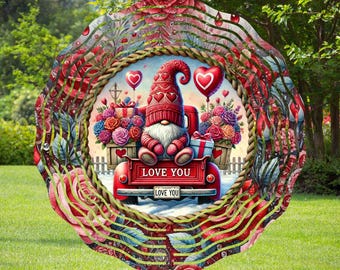 Gnome Rope Frame Vintage Red Truck Love You PNG, Wind Spinner, Sublimation Designs, PNG, Template Prints Design, Valentine's Day