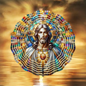 Jesus Wind Spinner PNG, Sublimation Design, Cross, Stained glass, PNG, Template Design Download, Instant Download