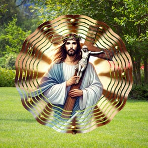 Jesus Wind Spinner with Cross, Beautiful Wind Spinner, Sublimation Designs, PNG, Template Design, Instant Download