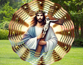 Jesus Wind Spinner with Cross, Beautiful Wind Spinner, Sublimation Designs, PNG, Template Design, Instant Download