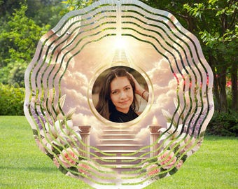 Add Photo Text Image Editable Peaceful Heavenly Memorial, Stairway Heaven Floral Template, Wind Spinner, Digital Download and Design,