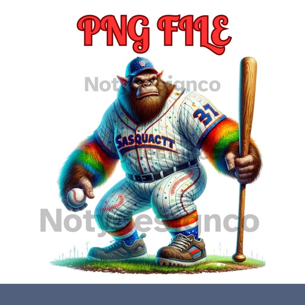 Bigfoot baseball bat with ball colorful png files sublimation design download, instant digital download