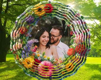 Wind spinner custom yourself, wreath flower, Floral theme, Sublimation designs, PNG, Design Download, Couple and love, Add photo, Add Text