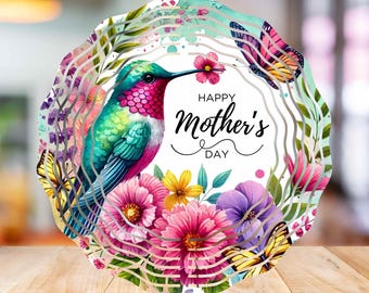 Add Text Personalize Hummingbird Happy Mother's Day, Watercolor, Sublimation Designs, Wind Spinner Designs, PNG Files, Template Download
