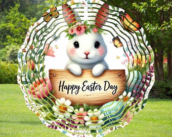 Rabbit Flower Happy Easter Wind Spinner, Watercolor, Sublimation designs, PNG files,  Design download