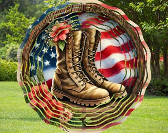 USA Veteran Boots with Flower Wreath Sign, Wind Spinner Design, Sublimation Designs Downloads, PNG, Digital Download, Flag