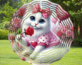 Cute Cat Love Valentine's Theme Red Roses PNG, Wind Spinner, Sublimation Designs, PNG, Template Prints Design, Instant Download, Cat Lover