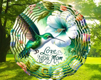 Love you mom, Humming bird with flower, Watercolor, Sublimation wind spinner designs, PNG files, Template Design Download, Mother's day