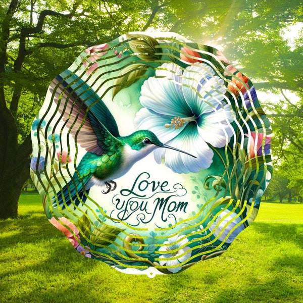 Je t'aime maman, Colibri avec fleur, aquarelle, conceptions de toupie à vent par sublimation, fichiers PNG, téléchargement de modèle de conception, fête des mères