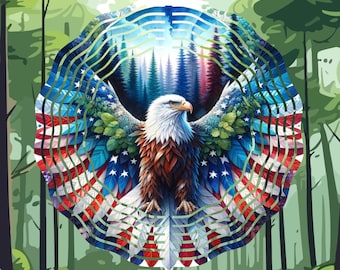 Eagle USA flag in forest, Wind spinner, Sublimation designs, Cute design, PNG, Template download, Instant digital file