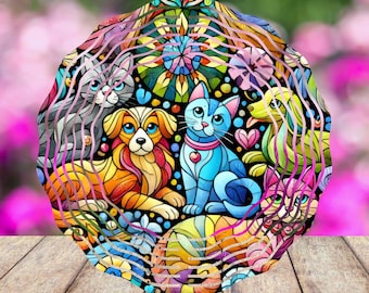Cat and dog animals, Stained glass, Watercolor, Sublimation Print, Wind Spinner Designs, PNG file, Instant download, Cute design