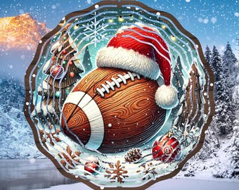 Football Santa Claus Hat Winter Snowing Wreath Sign, Wind Spinner Design, Christmas Sublimation Designs Downloads, PNG, Digital Download