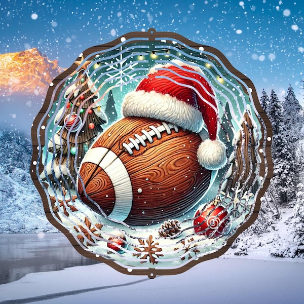 Chapéu de Papai Noel de Futebol Sinal de Guirlanda de Neve de Inverno, Design de Girador de Vento, Downloads de Designs de Sublimação de Natal, PNG, Download Digital