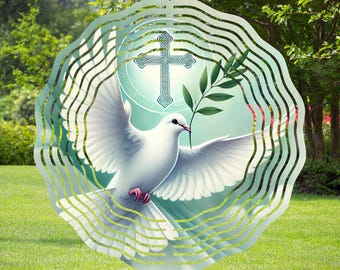 Dove Bird with Olive Branch, Cross and Peaceful, Religious Wind Spinner, Sublimation Designs, PNG, Template Design, Instant Download
