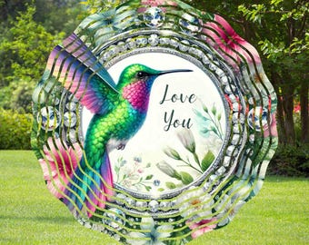 Add Text Hummingbird Love You A, Watercolor, Luxury Glitter Diamond Design, Sublimation Designs, Wind Spinner Designs, PNG, Digital Download