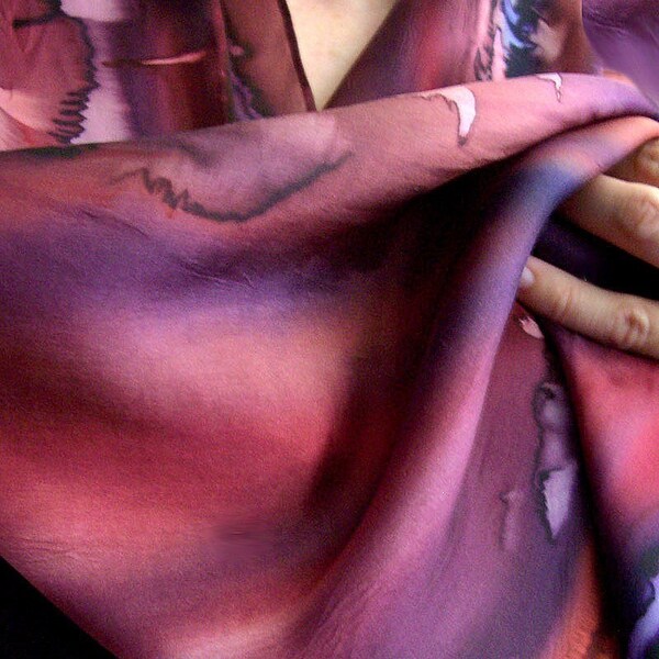 Hand Painted Scarf in Brown, Plum and Burgandy