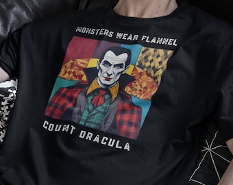 Count Dracula T-Shirt, Monsters Wear Flannel Tribute to Dracula Shirt, Classic Horror Tee, Gift for Horror Fan