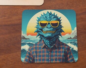 Cork-back Kaiju Coaster, Kaiju at the Beach Coaster, Cool Kaiju Coaster