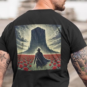 Dark Tower T-shirt with Image on Back, Gunslinger Tee, Tribute to King&#39;s Dark Tower Books, Gift for Book Lover