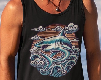 Shark Wave Tank Top, Tank Top For Shark Lover, Swirling Waves Shark Tank Top