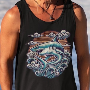 Shark Wave Tank Top, Tank Top For Shark Lover, Swirling Waves Shark Tank Top