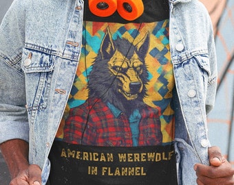 Werewolf T-shirt, American Werewolf in Flannel Tee, Gift for Horror Fan, Halloween Shirt