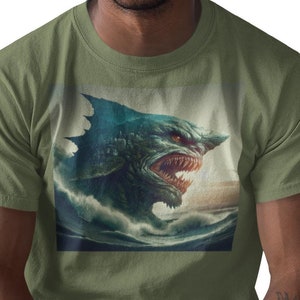 Kaiju T-shirt with Ocean Scene, Gift for Science-Fiction Fan, Gift for Horror Lover