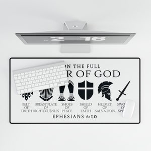 put on the full armor of god, computer accessory, desk pad, mouse pad, desk mat, mouse mat, desk protection, office decor, gaming mouse pad, office accessory, ephesian 610