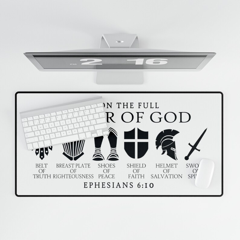 put on the full armor of god, computer accessory, desk pad, mouse pad, desk mat, mouse mat, desk protection, office decor, gaming mouse pad, office accessory, ephesian 610