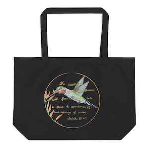 Large Organic Tote Bag with Hummingbird | Isaiah Bible Verse | Christian Canvas Bag | Faith Gift for Women Wife Mother’s Day | Eco Friendly