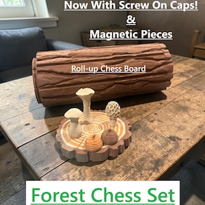 Magnetic Mushroom Chess and Acorn Checkers Set: Handcrafted Roll-Up Design