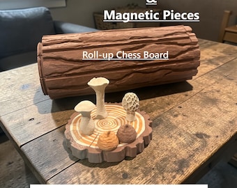Magnetic Mushroom Chess and Acorn Checkers Set: Handcrafted Roll-Up Design