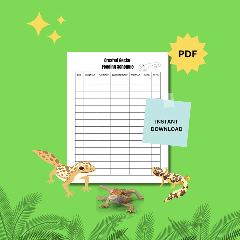 Crested Gecko Feeding Schedule, Instant Download Reptile Log, Reptile ... - Submit Reptile Feeding Schedule