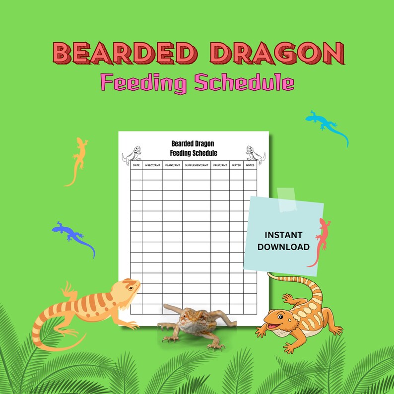 Bearded Dragon Feeding Schedule, Instant Download Reptile Log, Reptile Responsibility Record for
